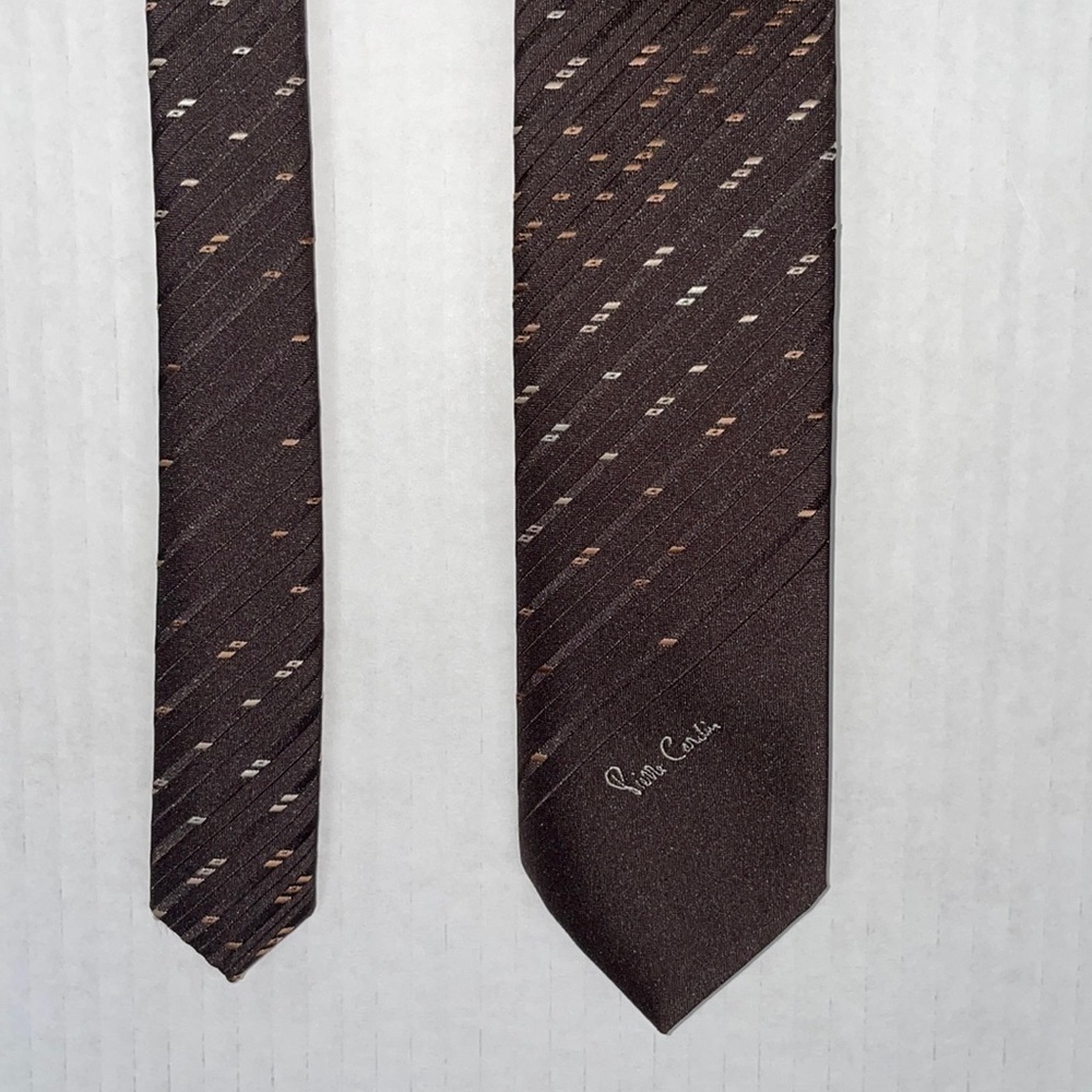 PIERRE Cardin Tie Mens Brown Tan Cream 3"